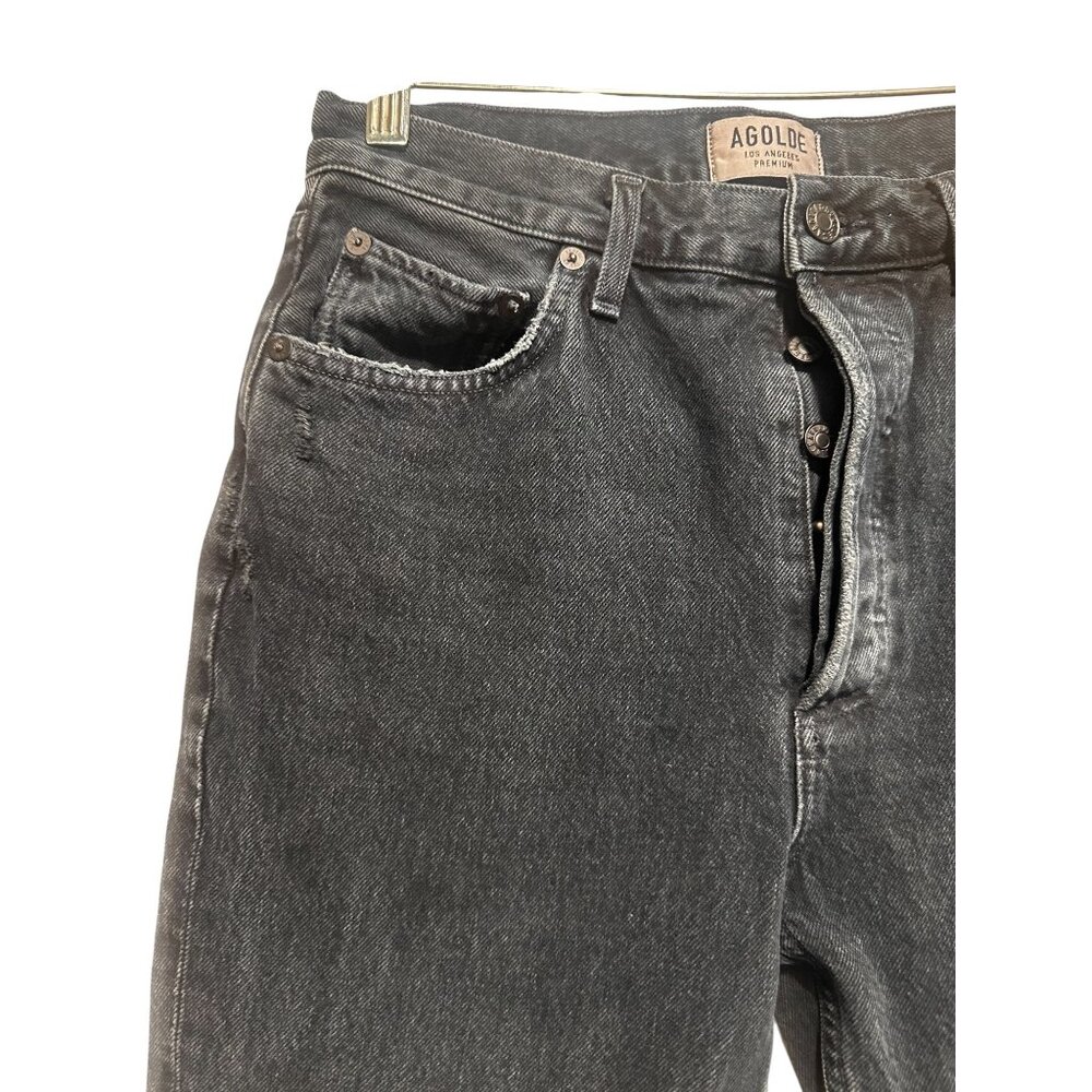 Agolde High Rise Straigt Leg Jeans Womens 28 Black Dark  Wash Button Fly Ankle - Picture 13 of 16